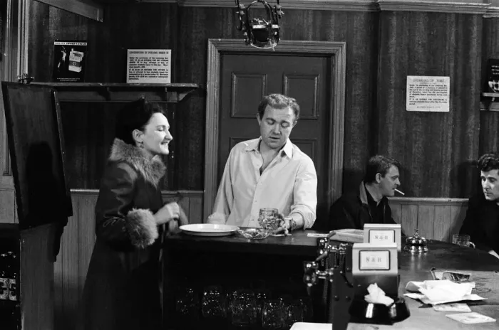 Framed Print : The cast of Coronation Street on set. Eileen Derbyshire is pictured in Framed Print : The cast of Coronation Street on set. Eileen Derbyshire is pictured in