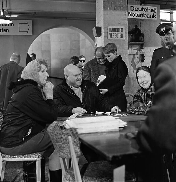 Cast and crew on the set of A Dandy in Aspic. The scene is representing a checkpoint in