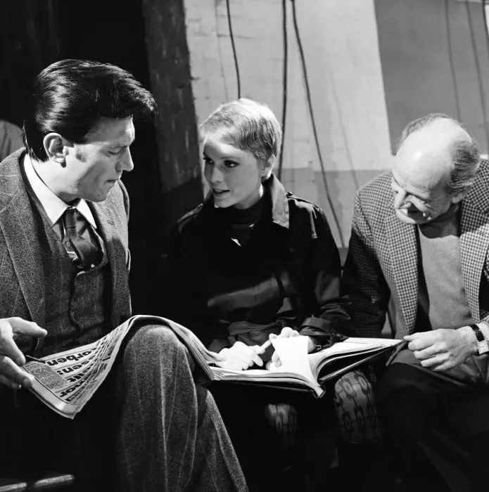 Framed Print : Cast and crew on the set of A Dandy in Aspic. The scene is representing a checkpoint in Framed Print : Cast and crew on the set of A Dandy in Aspic. The scene is representing a checkpoint in
