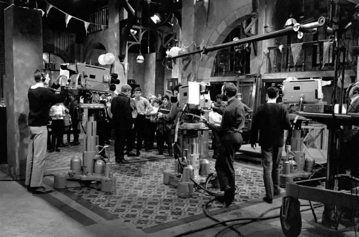 Framed Print : Cast and crew of Z-Cars TV programme seen here recording an episode of the show in Framed Print : Cast and crew of Z-Cars TV programme seen here recording an episode of the show in