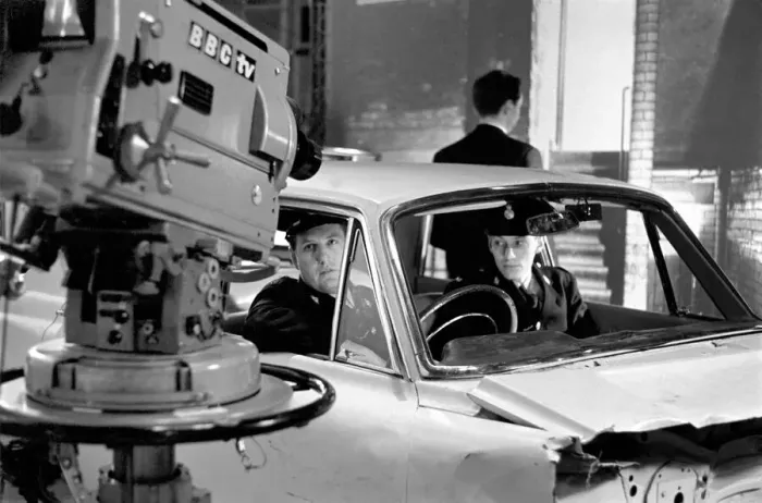 Framed Print : Cast and crew of Z-Cars TV programme seen here recording an episode of the show in Framed Print : Cast and crew of Z-Cars TV programme seen here recording an episode of the show in