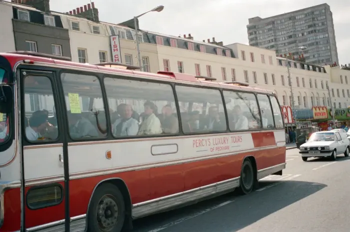Framed Print : Cast members on the coach during the filming of the Only Fools and Horses Framed Print : Cast members on the coach during the filming of the Only Fools and Horses
