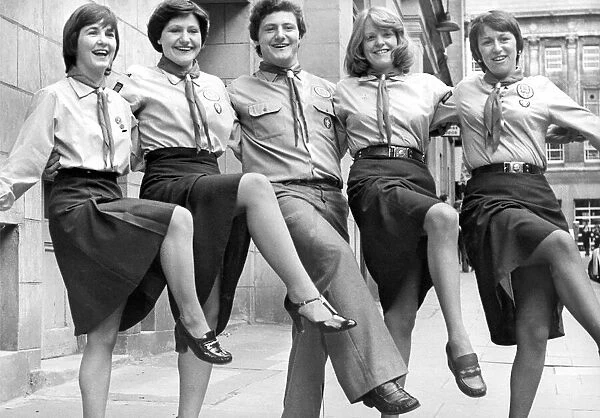 Some of the cast of Newcastles 35th Gang Show outside the Theatre Royal in 1978