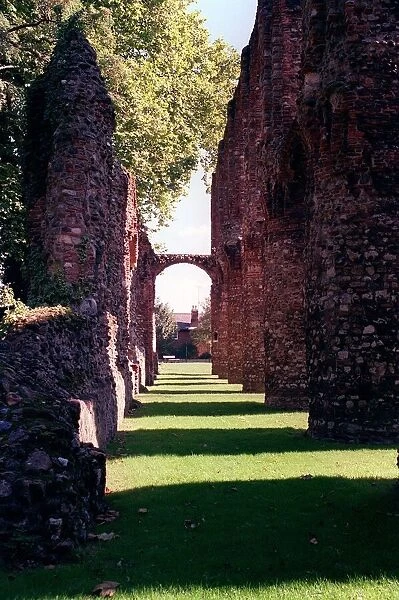 Castle Wall and pillars in Castle Park Colchester Essex