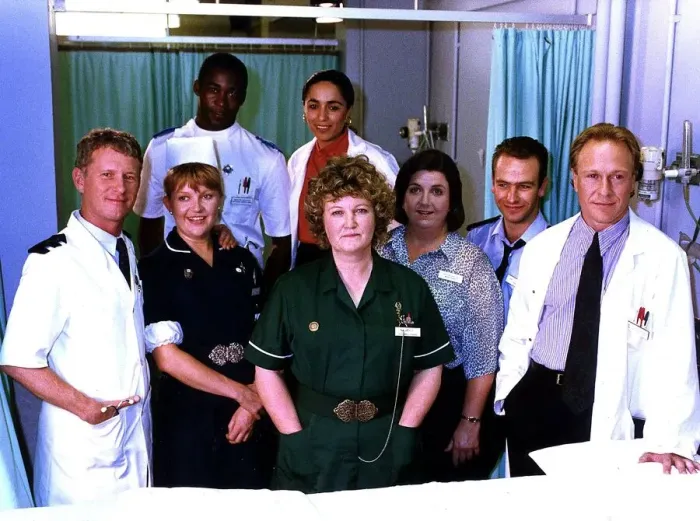 Framed Print : Casualty TV Programme photograph showing the cast of the TV series Framed Print : Casualty TV Programme photograph showing the cast of the TV series