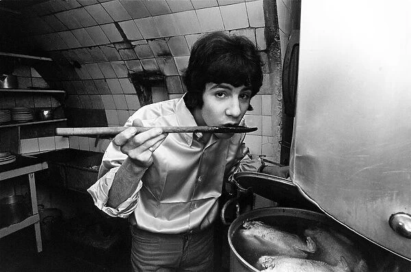 Cat Stevens February 1967 Composer and singer cooking in the kitchen