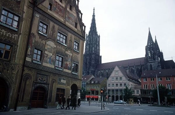 Cathedral and town hall at Ulm in Southern Germany circa 1980