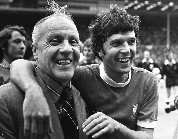 Celebrations for Liverpool led by manager Bill Shankly and Peter Cormack as Liverpool win