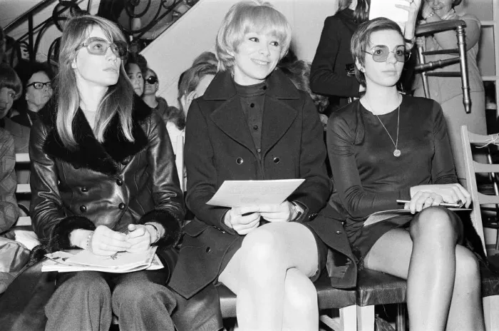 Framed Print : Celebrities attend a fashion show in Paris. L-R Francoise Hardy Framed Print : Celebrities attend a fashion show in Paris. L-R Francoise Hardy