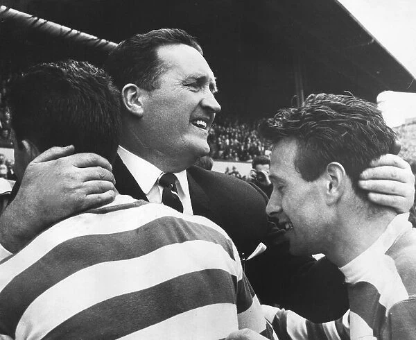 Celtic manager Jock Stein congratulating his players Steve Chalmers