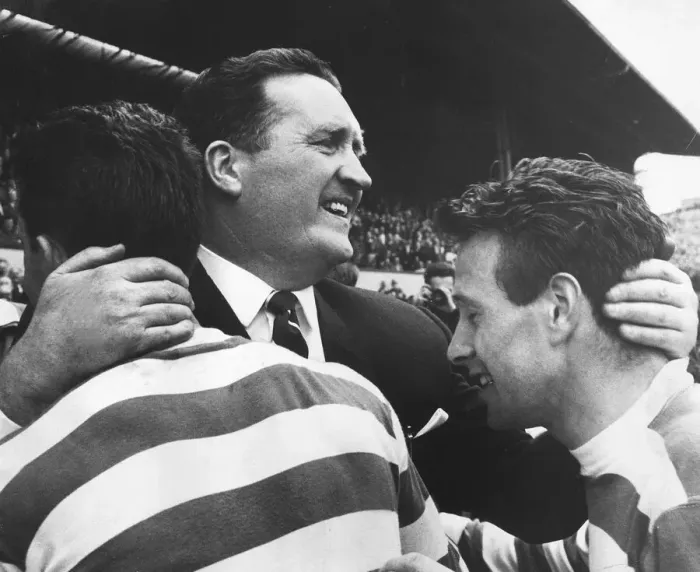 Framed Print : Celtic manager Jock Stein congratulating his players Steve Chalmers