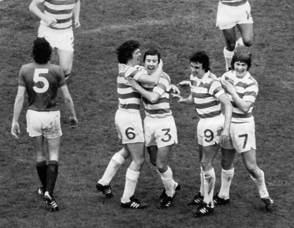 Celtic players celebrate after scoring goal against Rangers in FA Cup Final at hampden