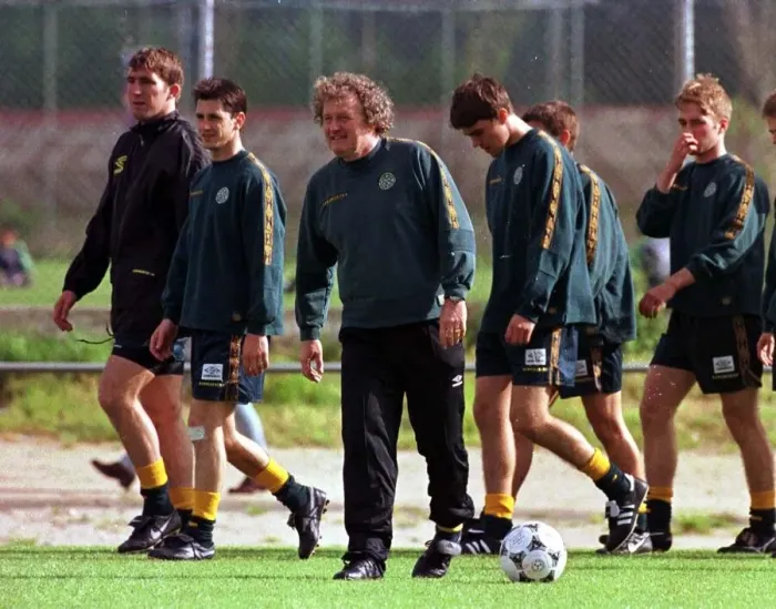 Framed Print : Celtic players during training in Portugal May 1998 Pic. G. Stuart