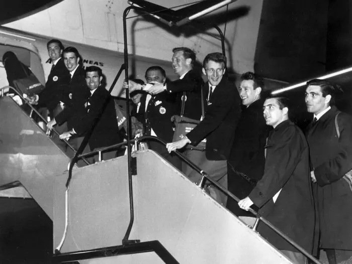 Framed Print : The Celtic team board their plane at Prestwick Airport bound for Argentina to compete in Framed Print : The Celtic team board their plane at Prestwick Airport bound for Argentina to compete in