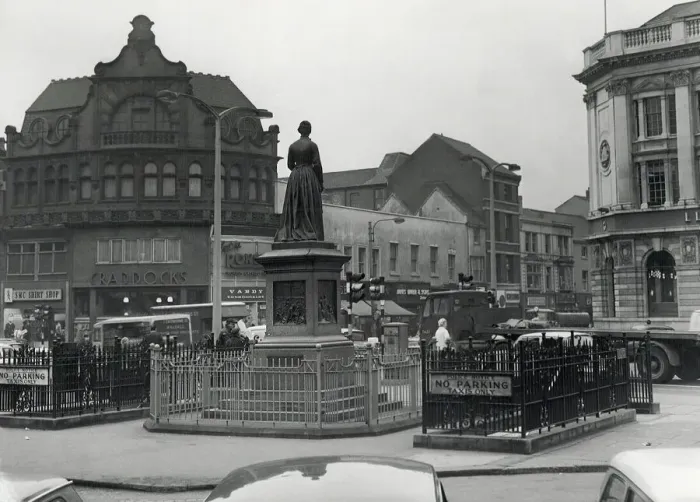 Framed Print : The centre of Walsall and the sister dora statue. 1966 Framed Print : The centre of Walsall and the sister dora statue. 1966