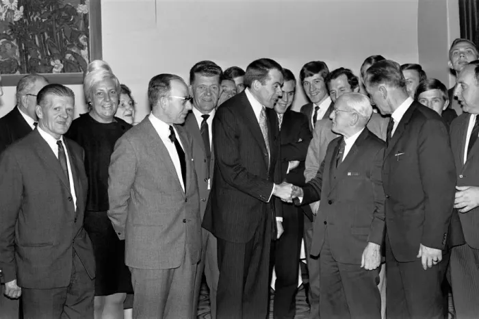 Framed Print : The Chairman of Manchester City FC Mr A. V. Alexandra greeting the President (Quisenaerts Framed Print : The Chairman of Manchester City FC Mr A. V. Alexandra greeting the President (Quisenaerts