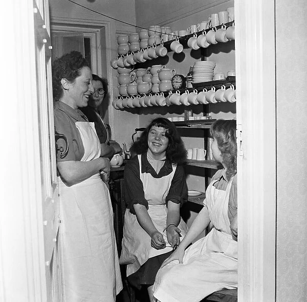 Chambermaids at the White Swan Hotel in Stratford-upon-Avon, Warwickshire. April 1954