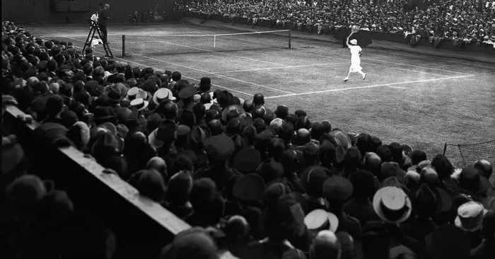 Framed Print : Championship tennis at Wimbledon - Miss Suzanne Lenglen in play on Centre Court Framed Print : Championship tennis at Wimbledon - Miss Suzanne Lenglen in play on Centre Court