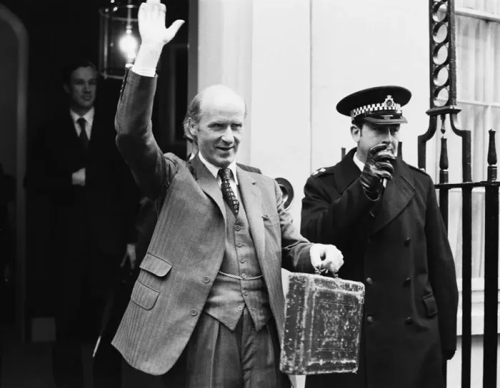 Framed Print : Chancellor of the Exchequer Anthony Barber waveas as he holds his red budget box Framed Print : Chancellor of the Exchequer Anthony Barber waveas as he holds his red budget box