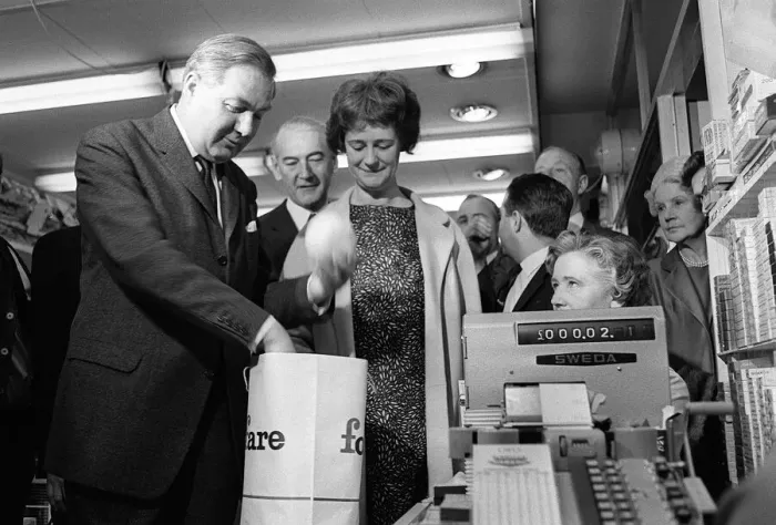 Framed Print : Chancellor of the Exchequer James Callaghan MP May 1967 with his wife shopping with Framed Print : Chancellor of the Exchequer James Callaghan MP May 1967 with his wife shopping with