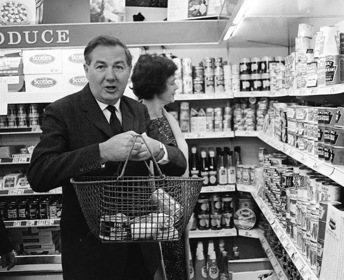 Framed Print : Chancellor of the Exchequer James Callaghan MP May 1967 with his wife shopping with Framed Print : Chancellor of the Exchequer James Callaghan MP May 1967 with his wife shopping with