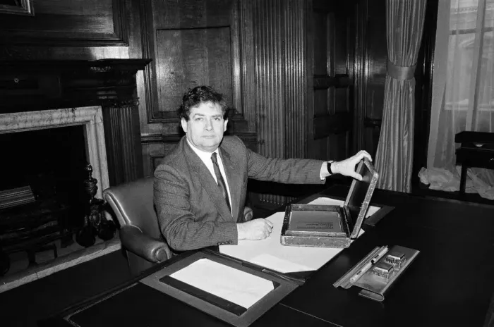 Framed Print : The Chancellor of the Exchequer, Nigel Lawson, at No 11 Downing Street, London Framed Print : The Chancellor of the Exchequer, Nigel Lawson, at No 11 Downing Street, London