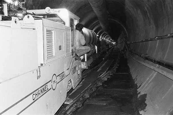 Channel Tunnel Construction 28th November 1987. One of the small bore tunnelling