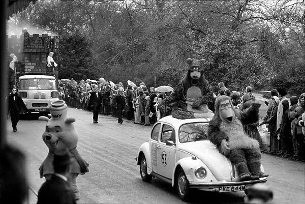 Characters from the Walt Disney film Jungle Book seen here riding on Herbie in the Easter