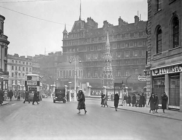 Charing Cross Station in the distance, on The Strand and next to Trafalgar Square