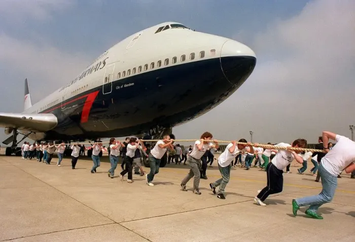 Framed Print : Charity Aircraft Pull. A British Airways Boeing 747 Jumbo Jet is pulled along the tarmac