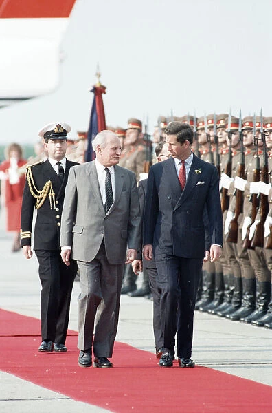 Charles, Prince of Wales with the President of Hungary, Arpad Goncz during his visit to
