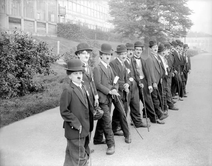 Framed Print : Charlie Chaplin Competition outside the Crystal Palace in London. The Tramp
