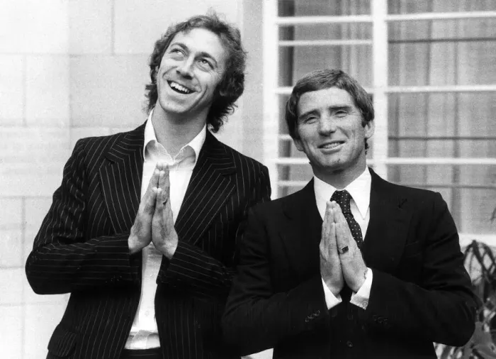 Framed Print : Charlie George Football Player and Alan Ball September 1979 pray as they look to Framed Print : Charlie George Football Player and Alan Ball September 1979 pray as they look to