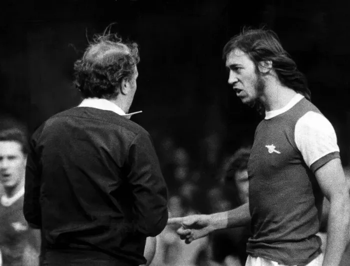 Framed Print : Charlie George Football Player gets booked September 1972 during the Arsenal v Framed Print : Charlie George Football Player gets booked September 1972 during the Arsenal v