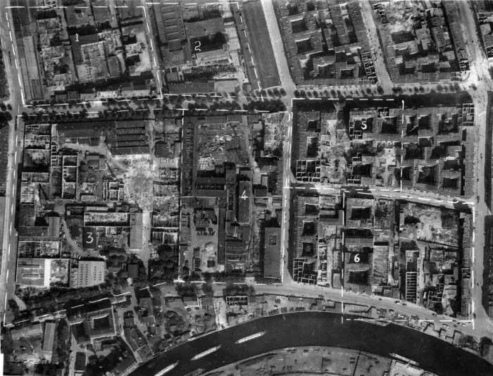 Framed Print : Part of the Charlottenburg and Moabit district of Berlin after raids by RAF Bomber