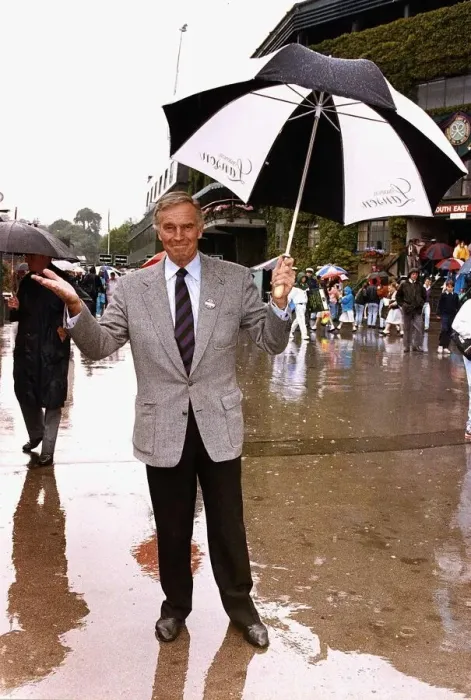 Framed Print : Charlton Heston American Actor at Wimbledon Holding umbrella Framed Print : Charlton Heston American Actor at Wimbledon Holding umbrella
