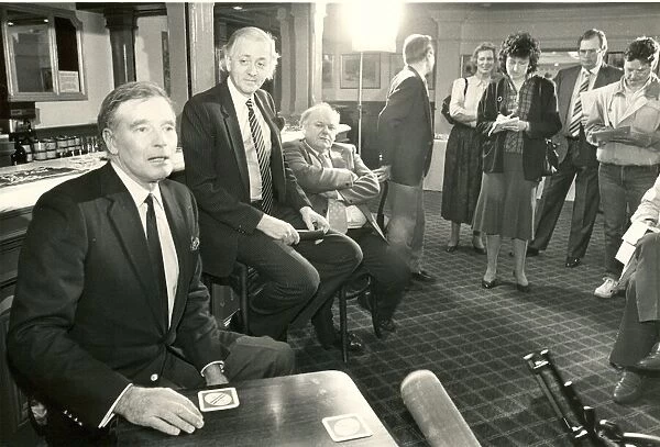 Charlton Heston during a press interview at Theatre Royal with fellow actor Roy Kinnear