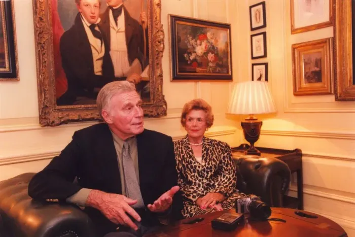 Framed Print : Charlton Heston with his wife Lydia at the Dorchester Hotel in London Framed Print : Charlton Heston with his wife Lydia at the Dorchester Hotel in London