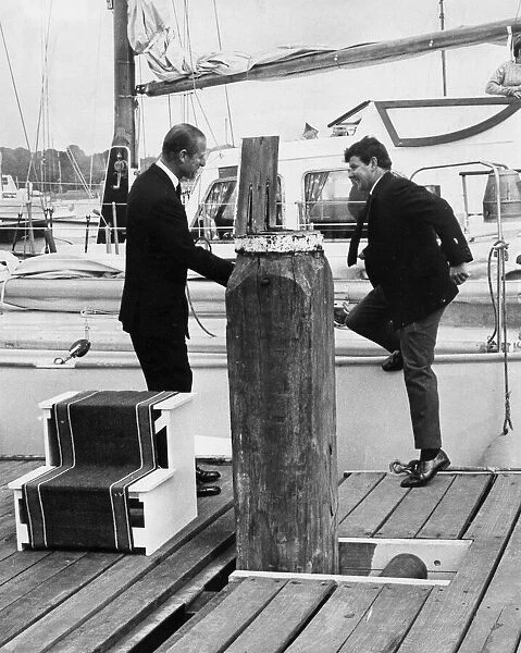 Chay Blyth is welcomed ashore by Prince Philip after sailing solo around the world