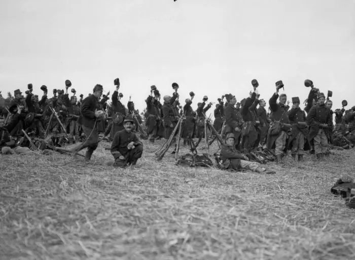 Framed Print : Cheering a triumphant Belgian regimentas it returns to camp after inflicting a reverse Framed Print : Cheering a triumphant Belgian regimentas it returns to camp after inflicting a reverse