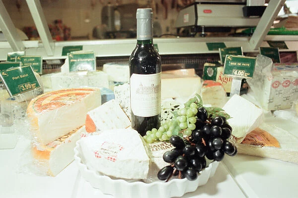 Cheese Selection, displayed in shop. 22nd February 1999. Chateau Beaumont Red Wine