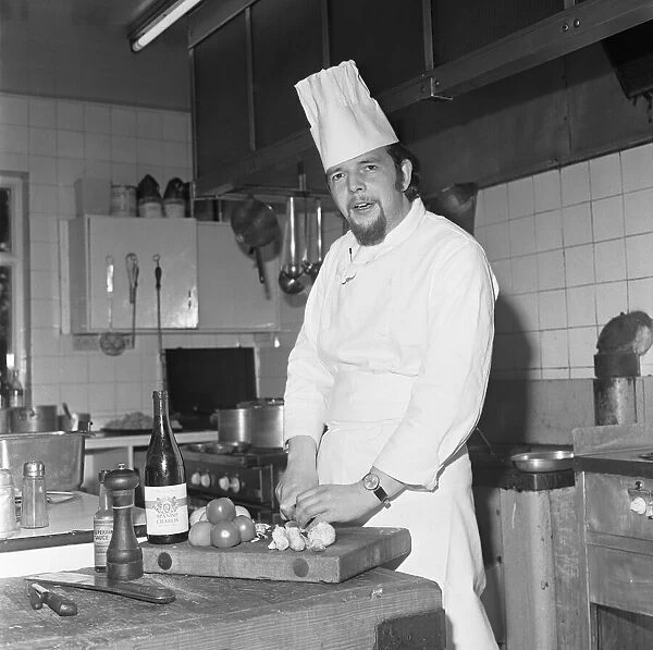 Chef preparing the evening meal at the Seighford Hall Hotel Circa June 1974