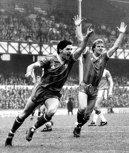 Chelsea - Gerry Murphy and team-mate Kerry Dixon celebrate Chelsea goal