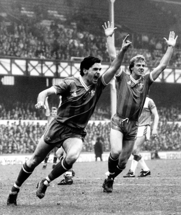 Framed Print : Chelsea - Gerry Murphy and team-mate Kerry Dixon celebrate Chelsea goal Framed Print : Chelsea - Gerry Murphy and team-mate Kerry Dixon celebrate Chelsea goal