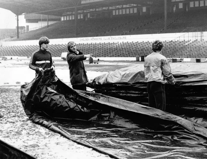Framed Print : Chelsea manager John Neal with his ground staff at Stamford Bridge Framed Print : Chelsea manager John Neal with his ground staff at Stamford Bridge