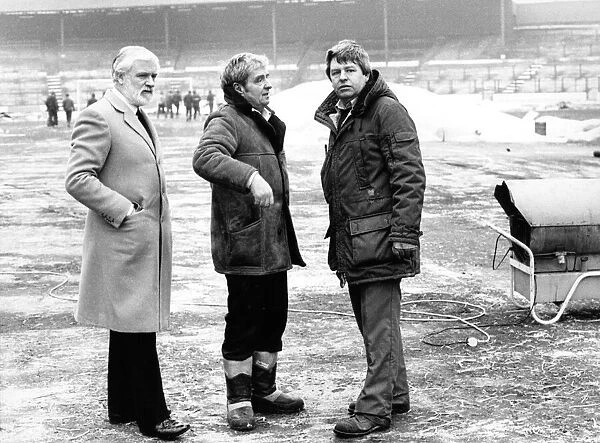 Chelsea owner Ken Bates and manager John Neal with ground staff at Stamford Bridge