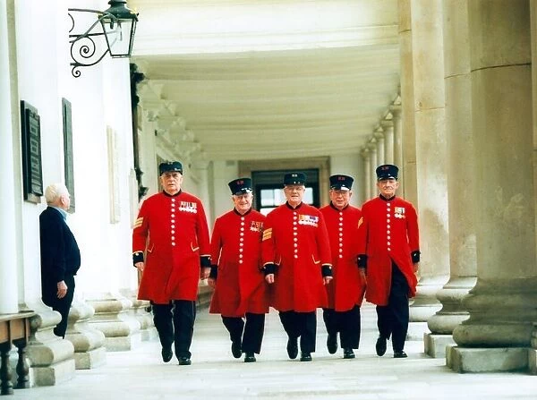 Chelsea Pensioners at the Royal Hospital in London. Left to right