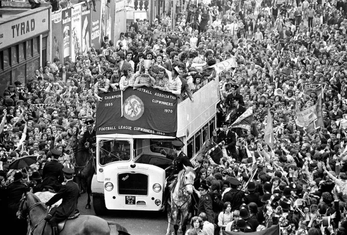 Framed Print : The Chelsea team on victory parade after winning 1971 European cup winners cup Framed Print : The Chelsea team on victory parade after winning 1971 European cup winners cup
