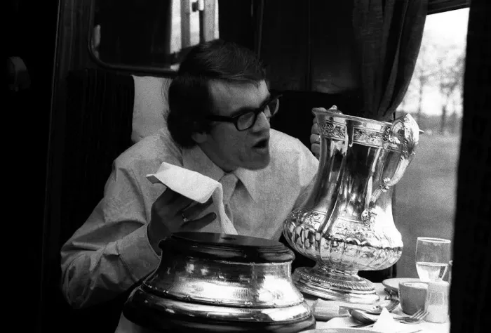 Framed Print : Chelseas Eddie MaCreadie on his way back to London on the train polishes up the FA Framed Print : Chelseas Eddie MaCreadie on his way back to London on the train polishes up the FA