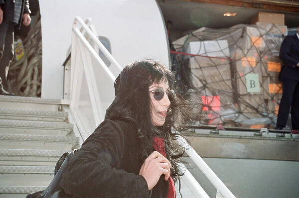 Cher, American singer and actress at London Gatwick Airport
